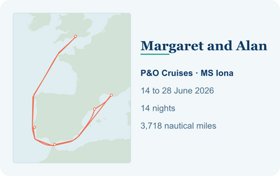 My Cruise Story Personalised Cruise Card Magnet, Bank Card Sized, Your Route and Ports: bank card sized cruise magnet with a small chart of the sailed route beside the voyage details