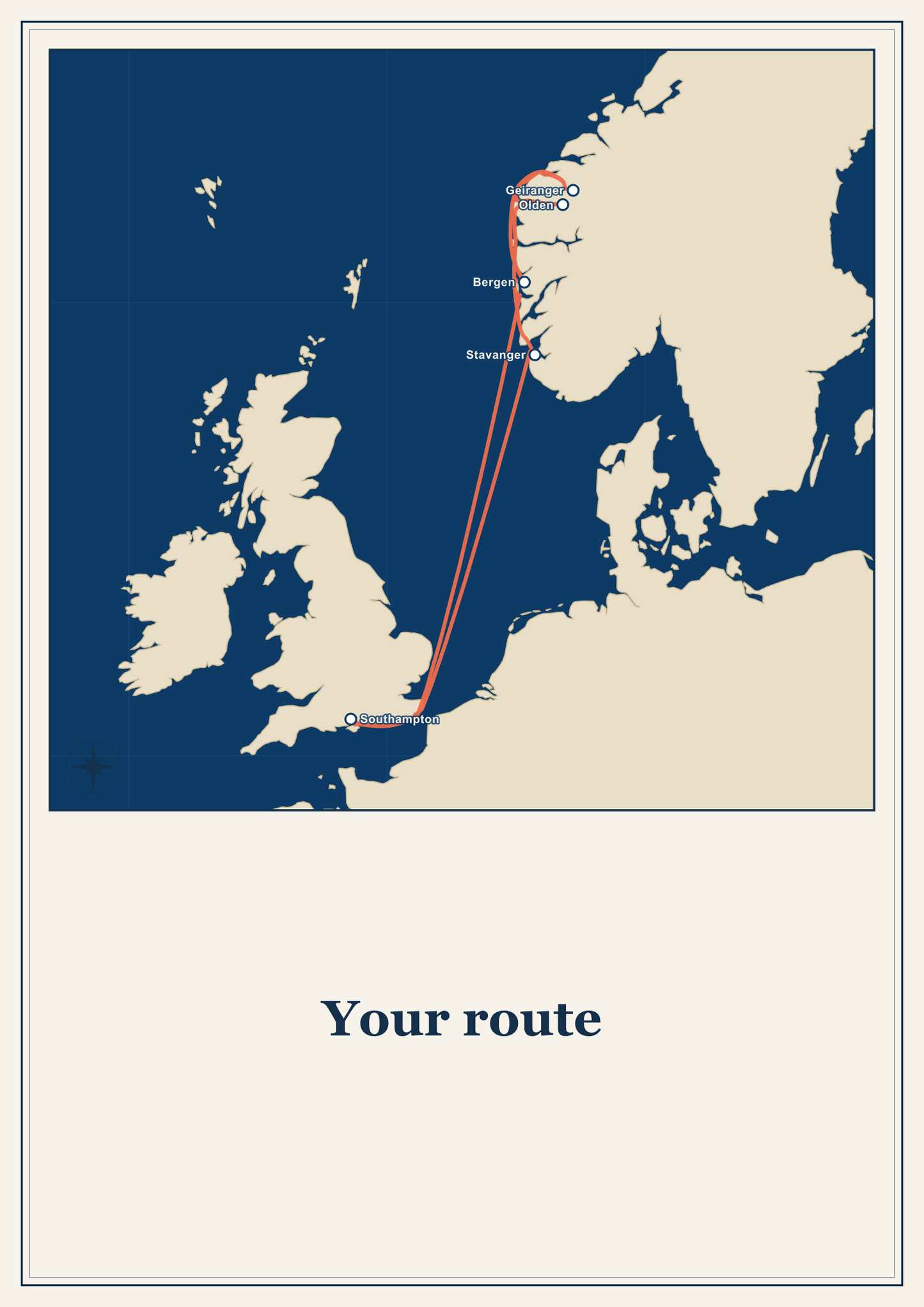 My Cruise Story Satellite exact route: poster artwork showing the exact sailed route traced across the chart