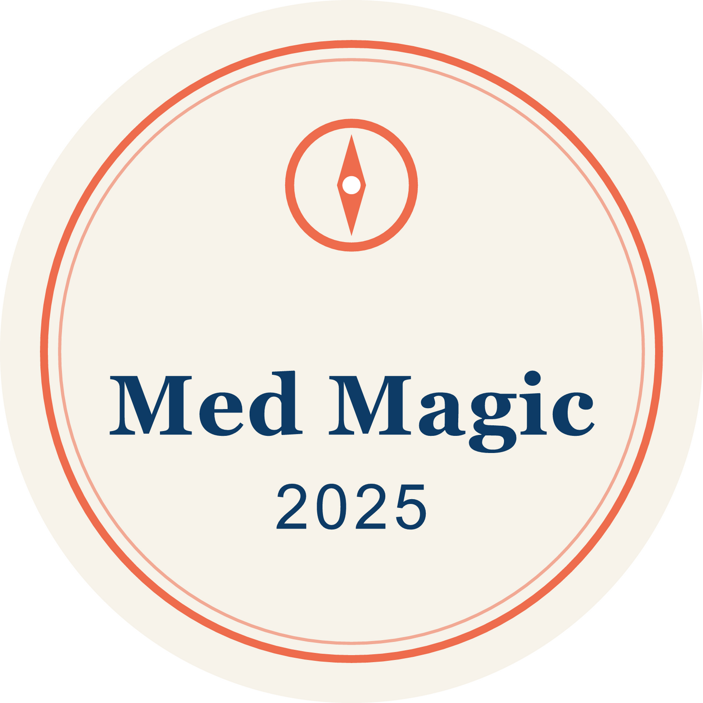 My Cruise Story Cruise magnet: cream circular magnet with a coral compass, Mediterranean design