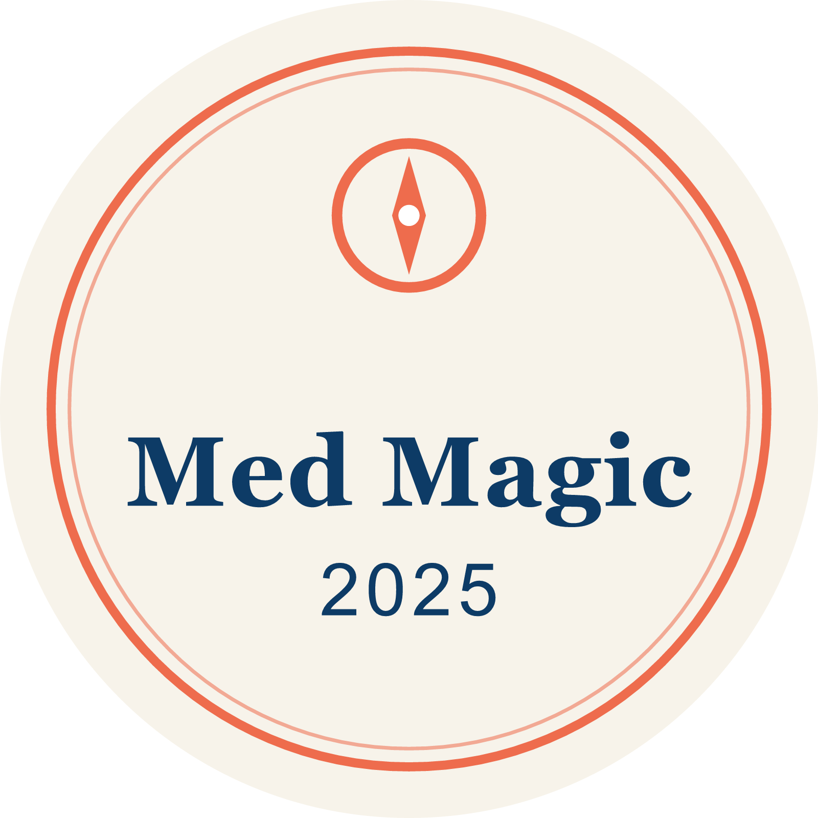 My Cruise Story Cruise magnet: cream circular magnet with a coral compass, Mediterranean design