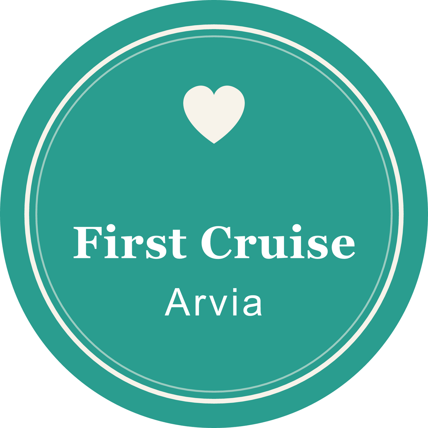 My Cruise Story Cruise magnet: teal circular magnet with a heart, first cruise design