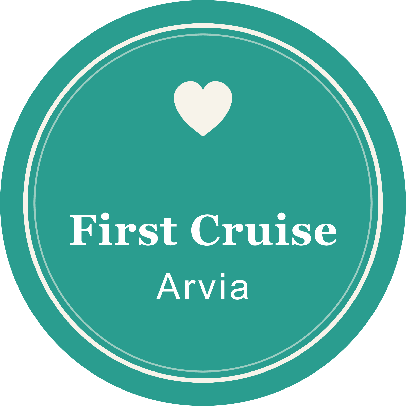 My Cruise Story Cruise magnet: teal circular magnet with a heart, first cruise design