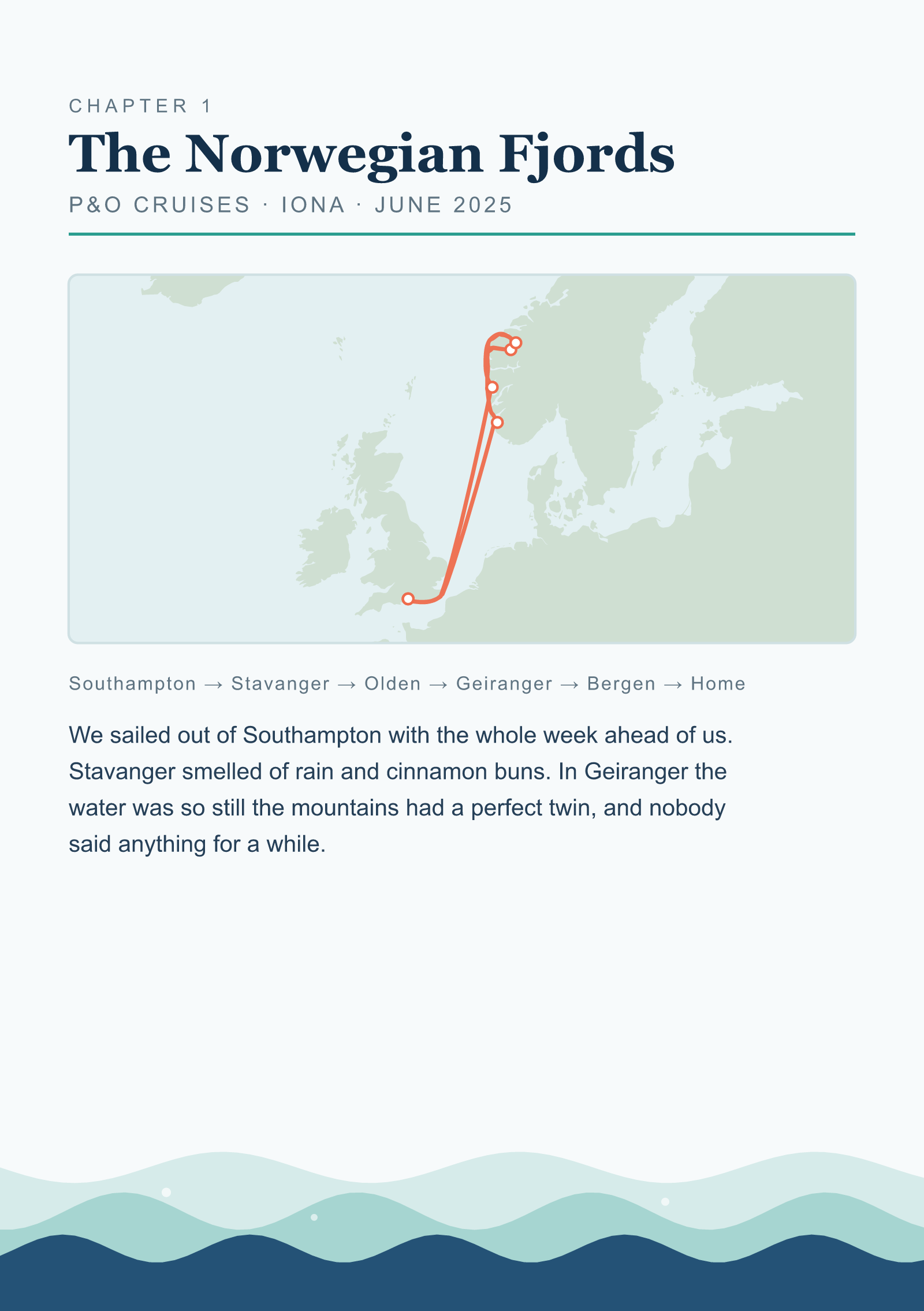 My Cruise Story Memory Book: Memory Book chapter page with the cruise route map and ports