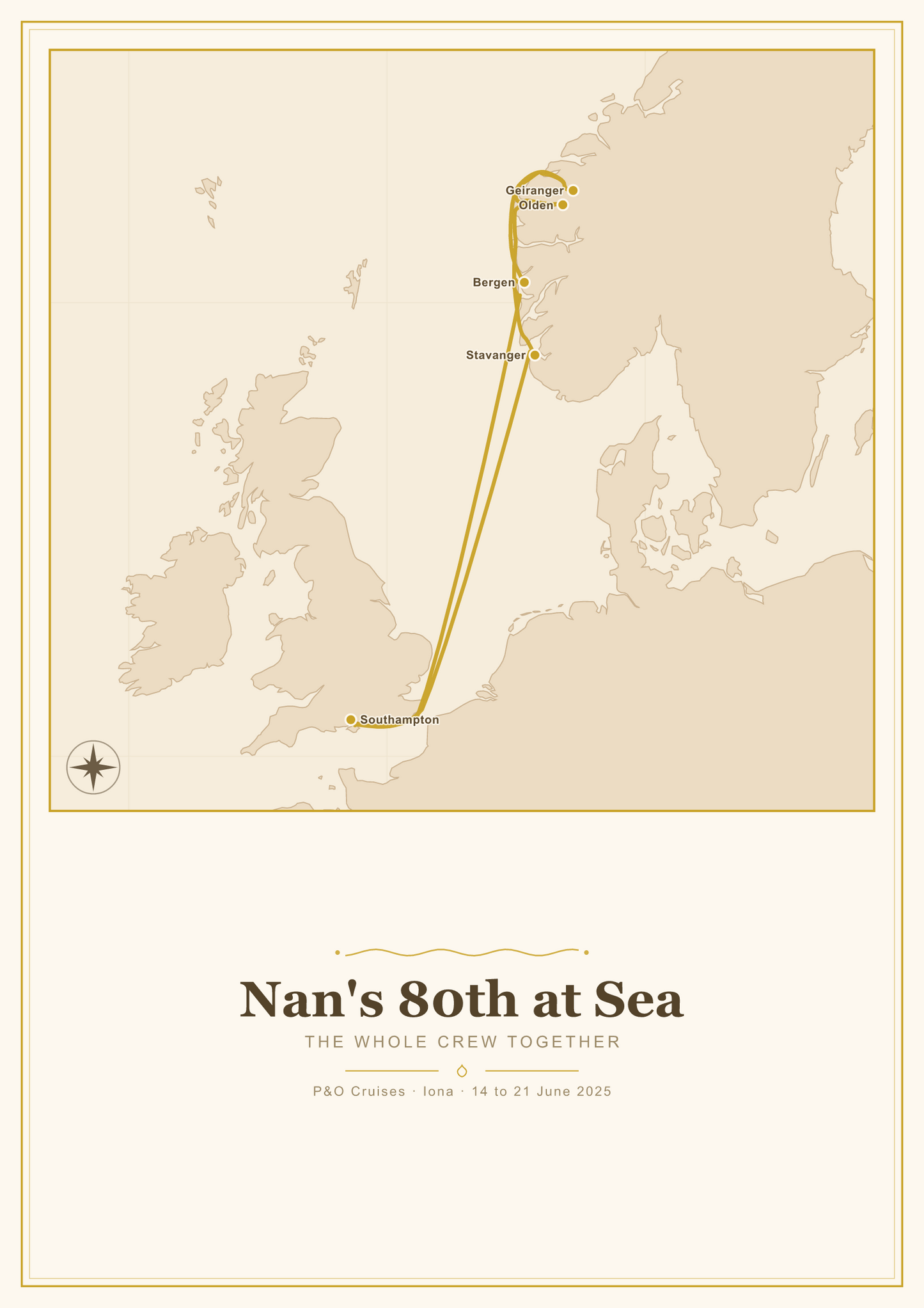 My Cruise Story Route poster: route poster in the Celebration style with festive accents