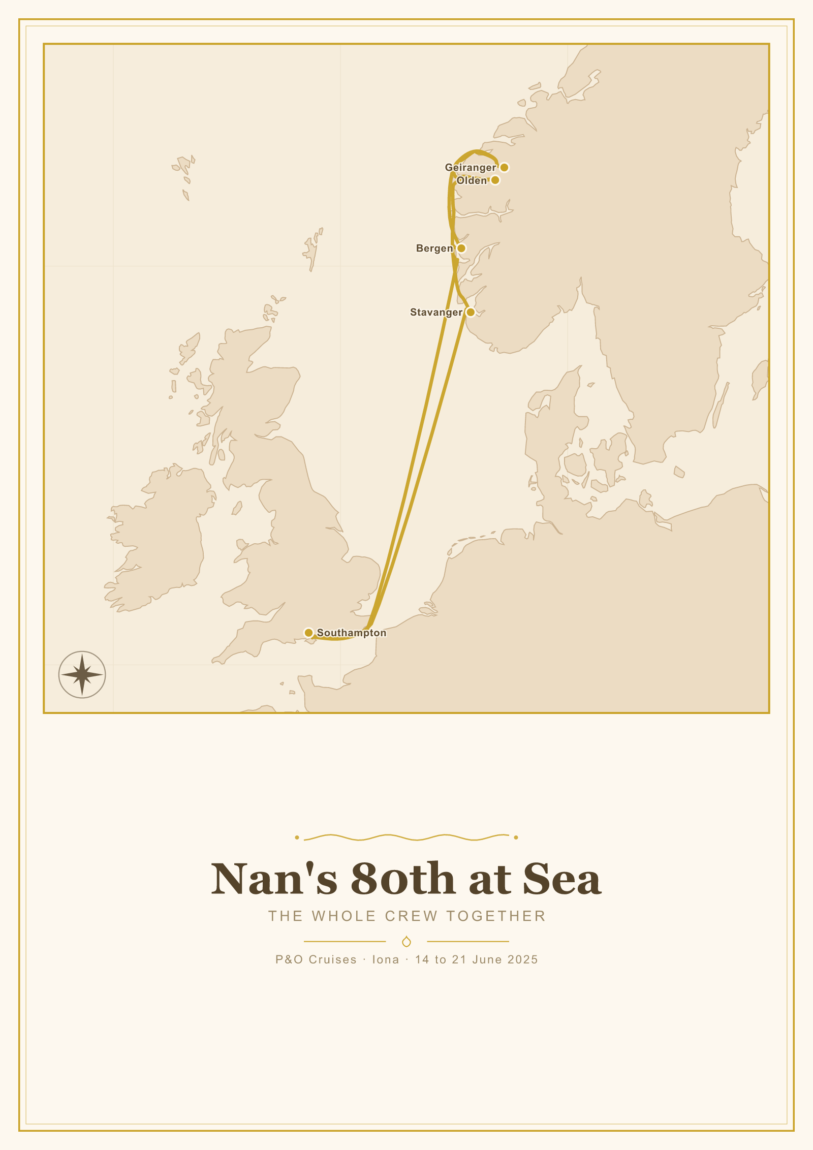 My Cruise Story Route poster: route poster in the Celebration style with festive accents