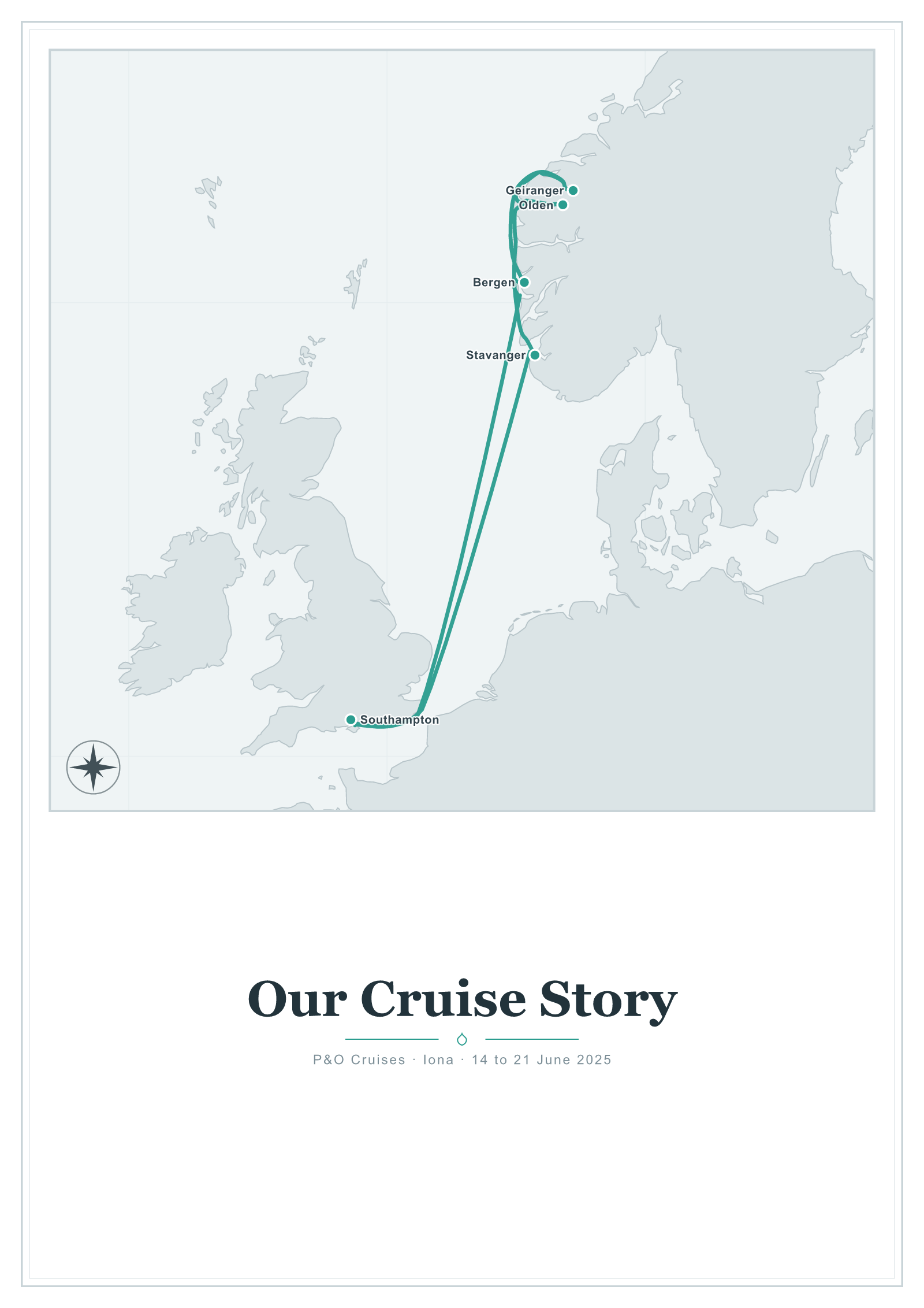 My Cruise Story Route poster: route poster in the Pearl style with soft, light tones