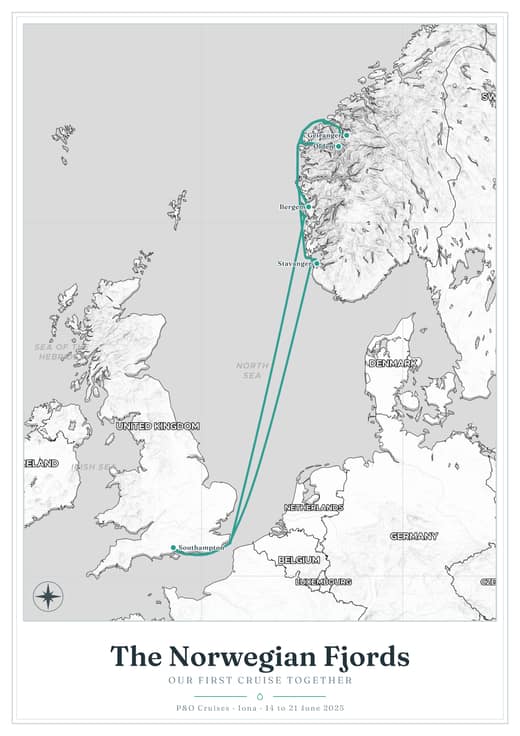 The Soft relief style: the fjords route over a softly shaded relief map
